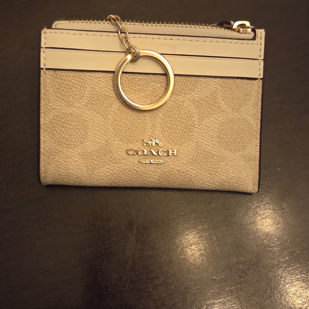 Coach Beige Card Holder with Gold Ring